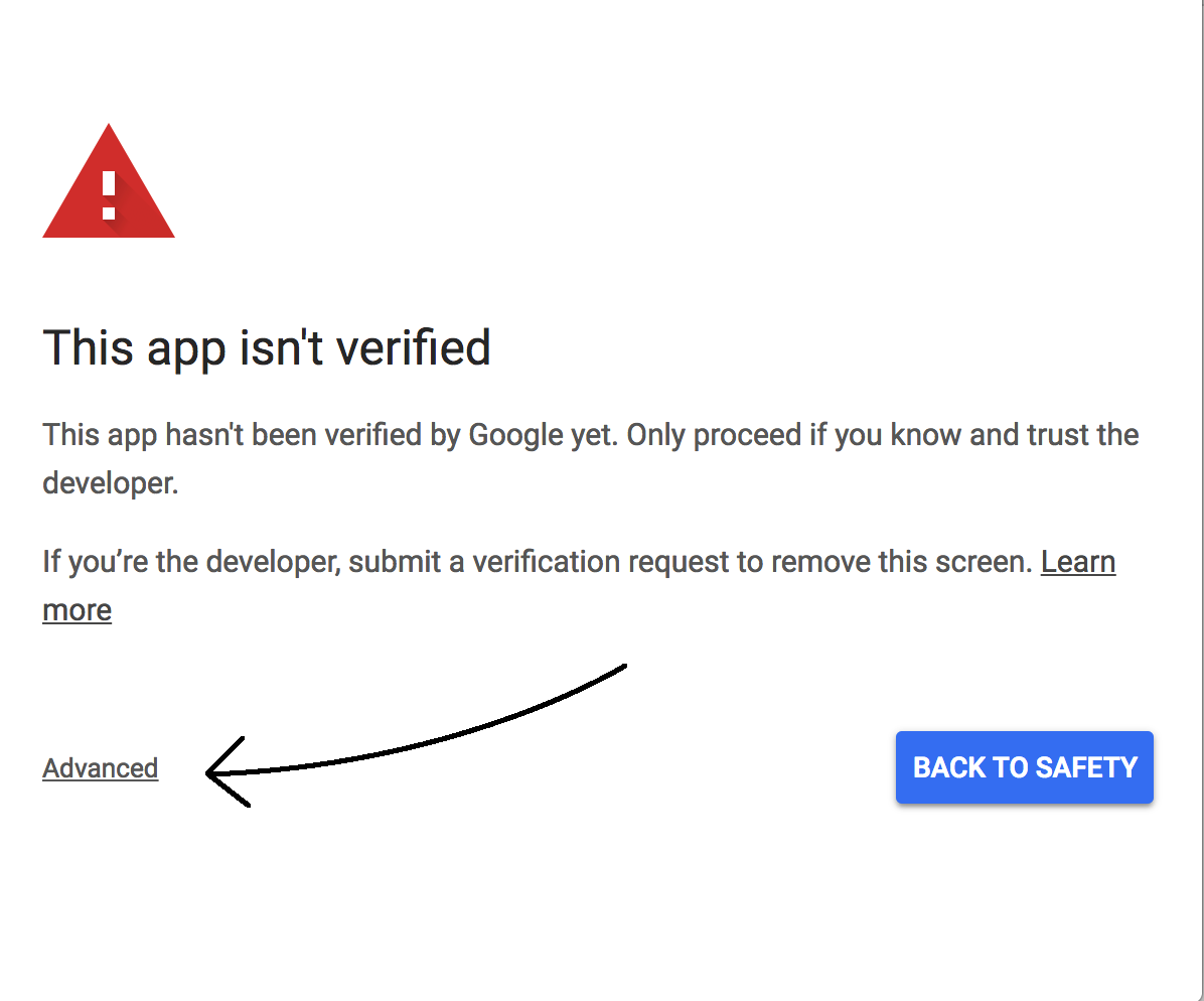 "app isn't verified" alert to be skipped